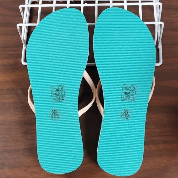 NEW NWT Pretty You London Tessa Flower Flip Flops Thongs XL 9½ - 10½‎ Aqua Blue - Picture 7 of 9